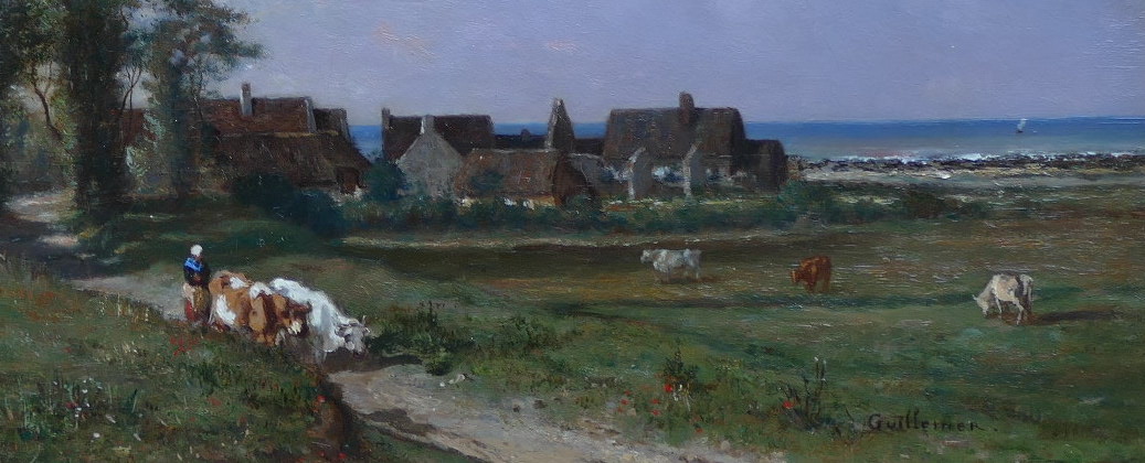 Guillemer Ernest Peinture Française XIXèecole De Barbizon Troupeau Sur Le Chemin Huile Signée-photo-2