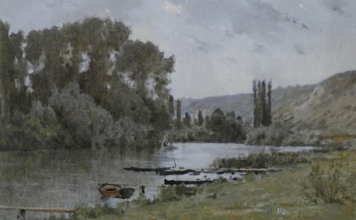 Foubert Emile Peinture Française 20è Siècle Ecole Barbizon La Seine à Vetheuil Huile Signée-photo-4