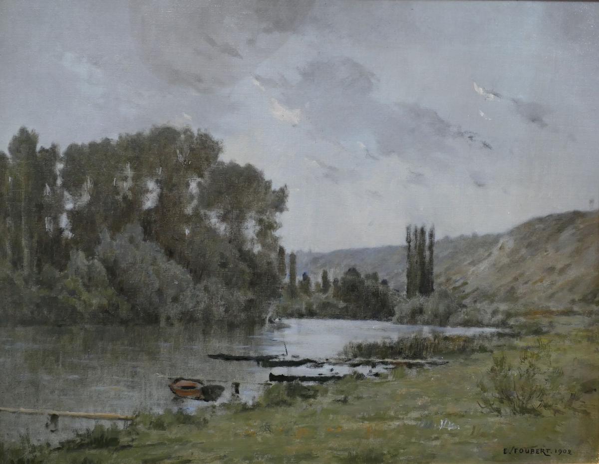 Foubert Emile French Painting 20th Century School Barbizon The Seine In Vetheuil Oil Signed-photo-3
