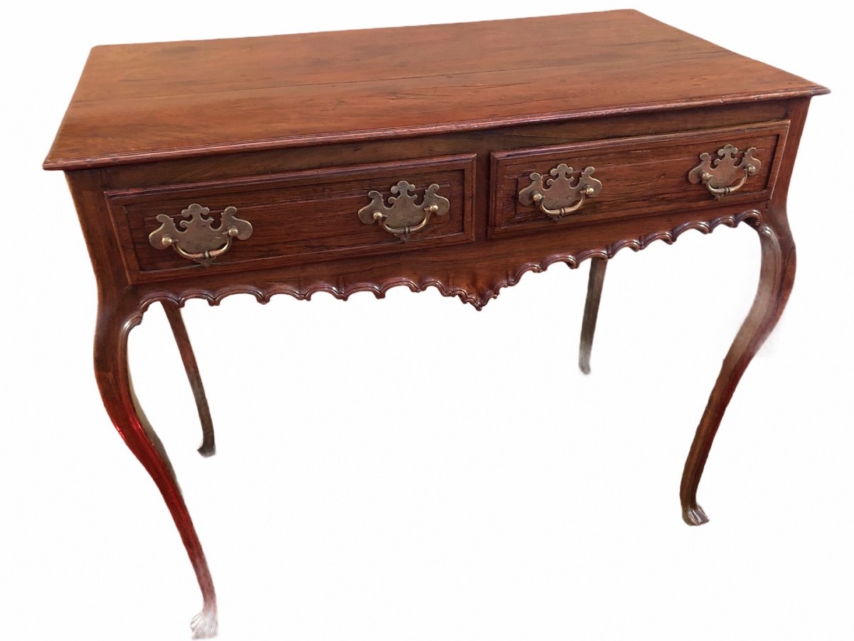 Portugal XVIIIth Century Console Table In Rosewood Molding Opening By Two Drawers