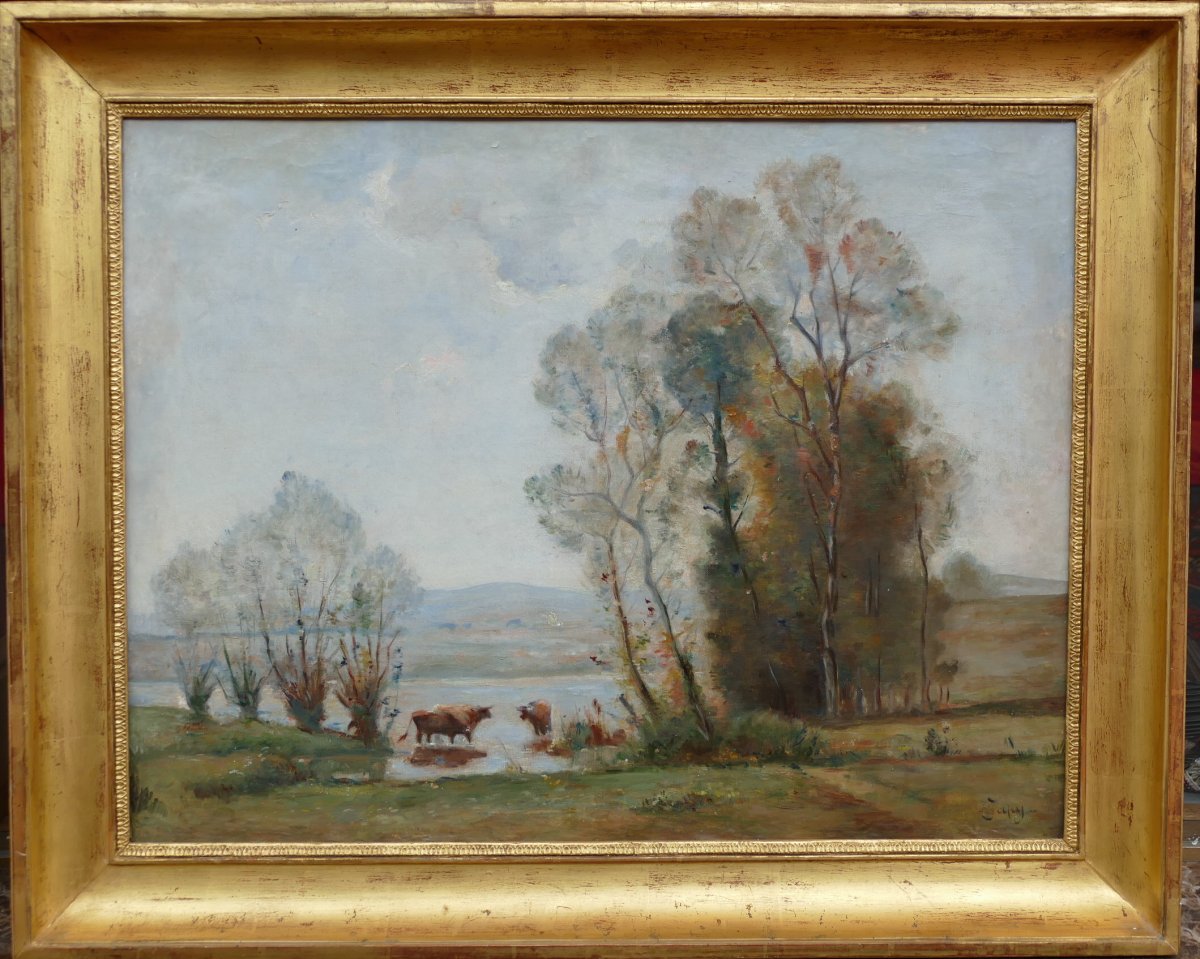 JAPY Louis Aimé Tableau 19ème Siècle Ecole De Barbizon Huile Sur Toile Signée-photo-4