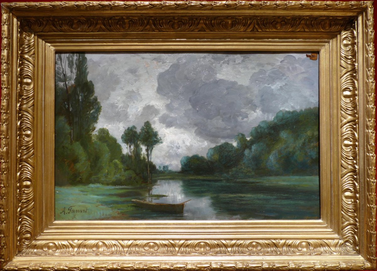 Fanart Antonin Peinture Française XIXè Siècle Bord De Rivière Huile Sur Carton Signée