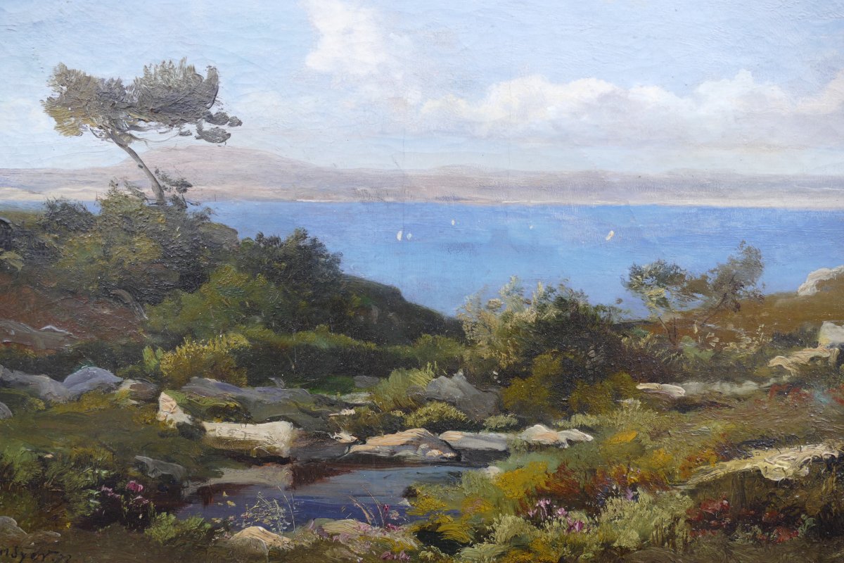 Lansyer Emmanuel Peinture 19ème Siècle Paysage De Méditerranée Huile Sur Toile Signée Et Datée-photo-4