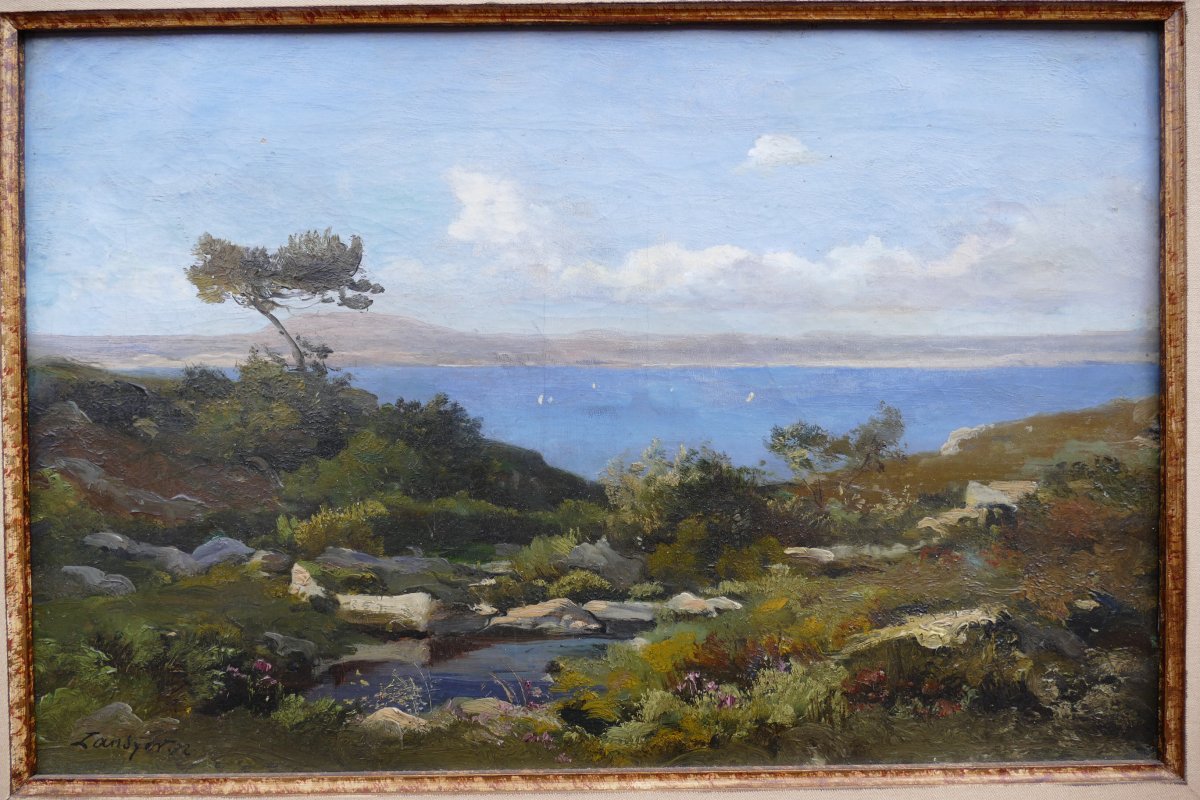 Lansyer Emmanuel Peinture 19ème Siècle Paysage De Méditerranée Huile Sur Toile Signée Et Datée-photo-5