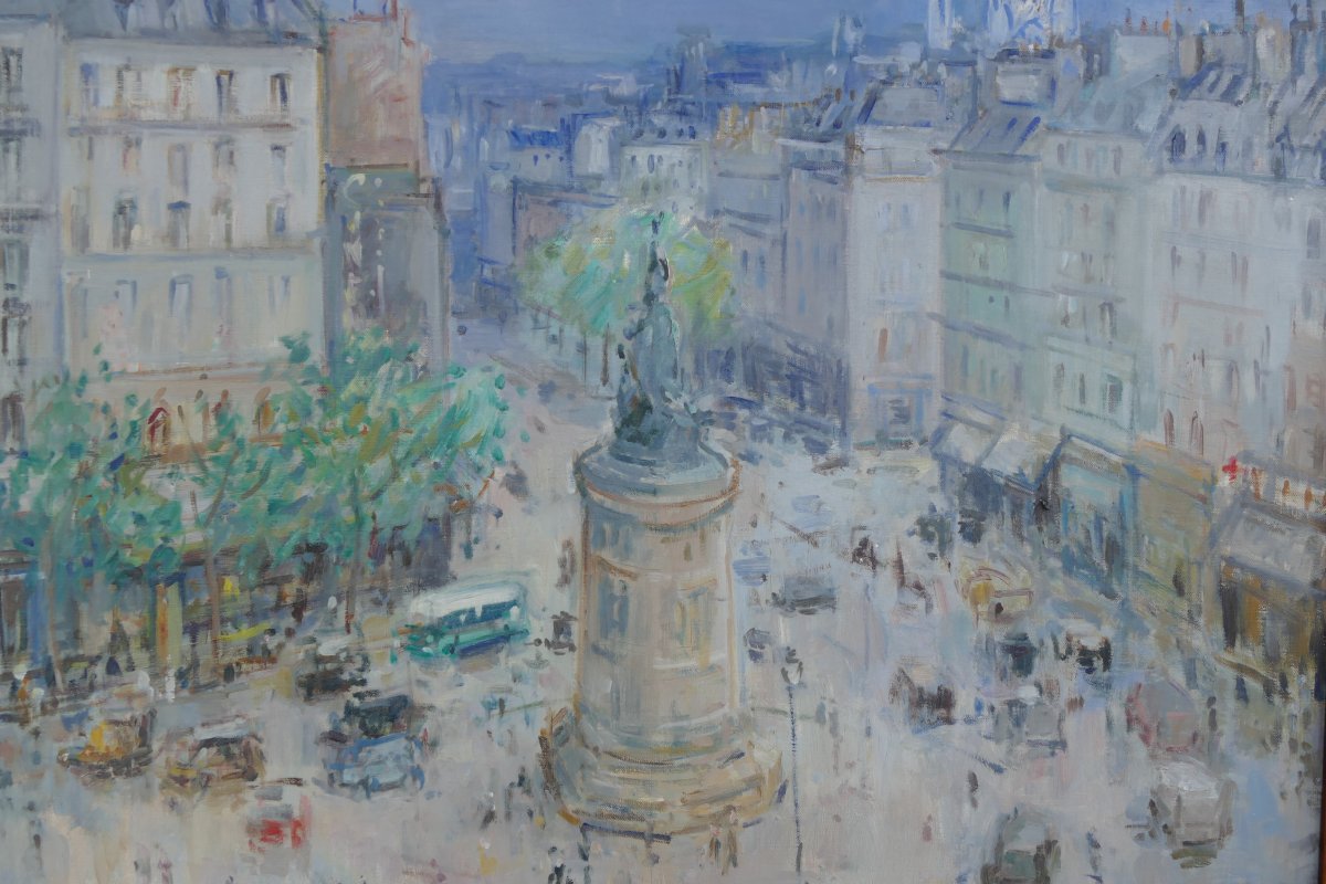 Bertin Roger French School 20th Century Paris La Place De Clichy Oil On Canvas Signed-photo-1