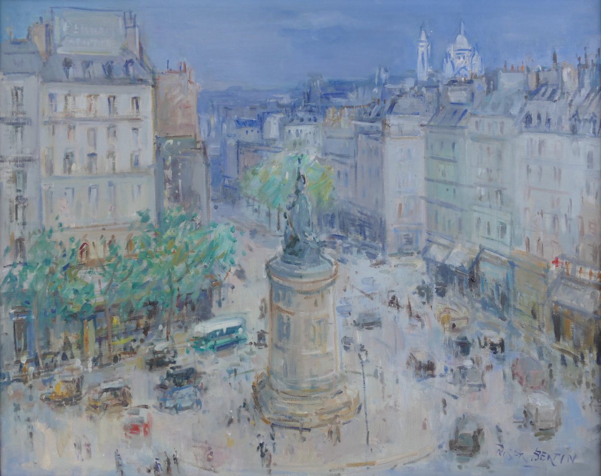 Bertin Roger French School 20th Century Paris La Place De Clichy Oil On Canvas Signed-photo-5