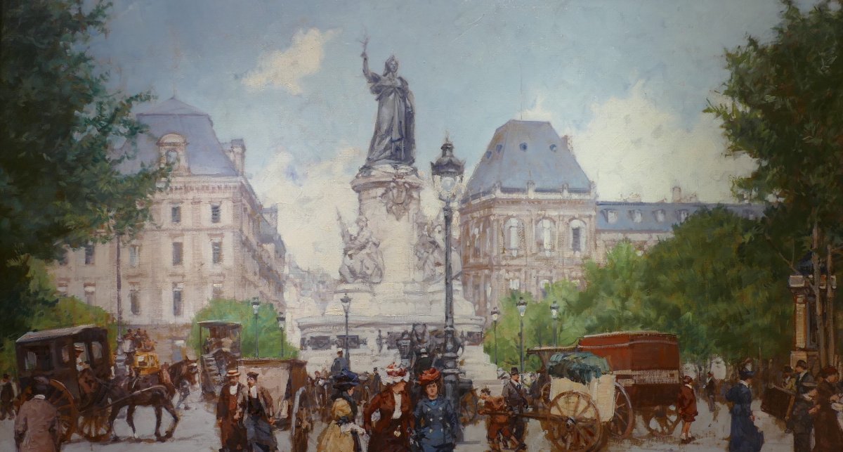 Leon Zeytline Ecole Russe 20è Paris Place De La République Boulevard Du Temple Huile Signée-photo-5