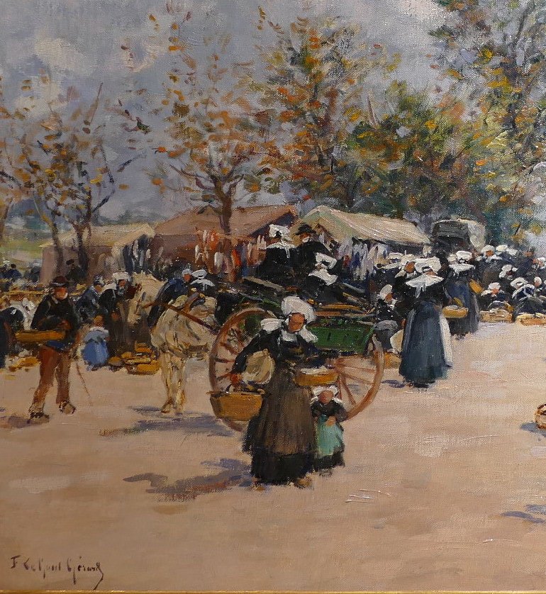 Legout Gerard French School Painting Breton XIXth Market In Concarneau Oil Canvas Signed-photo-4