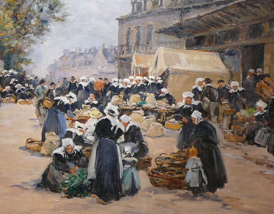 Legout Gerard French School Painting Breton XIXth Market In Concarneau Oil Canvas Signed-photo-6