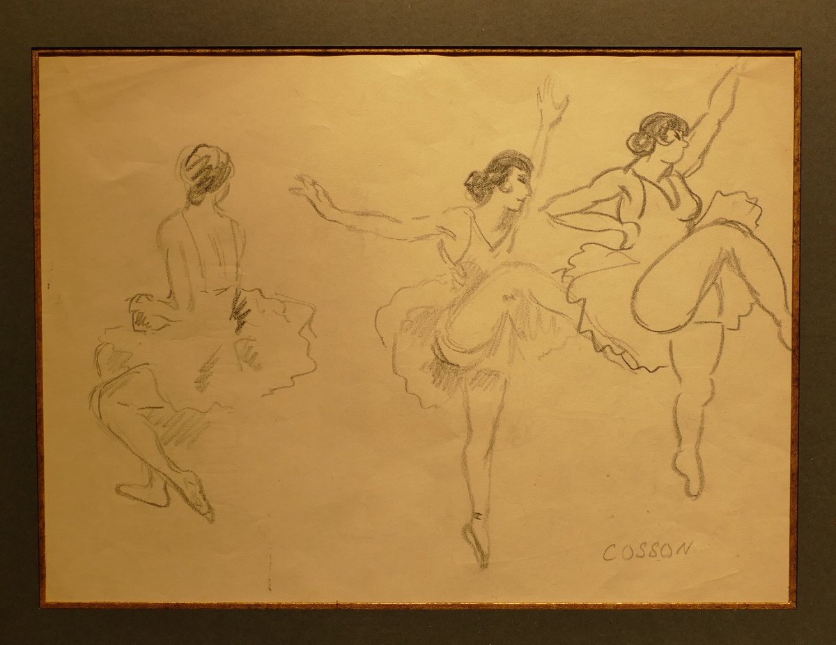 Cosson Marcel Drawing Signed Early 20th Century Dancers In Rehearsal-photo-2