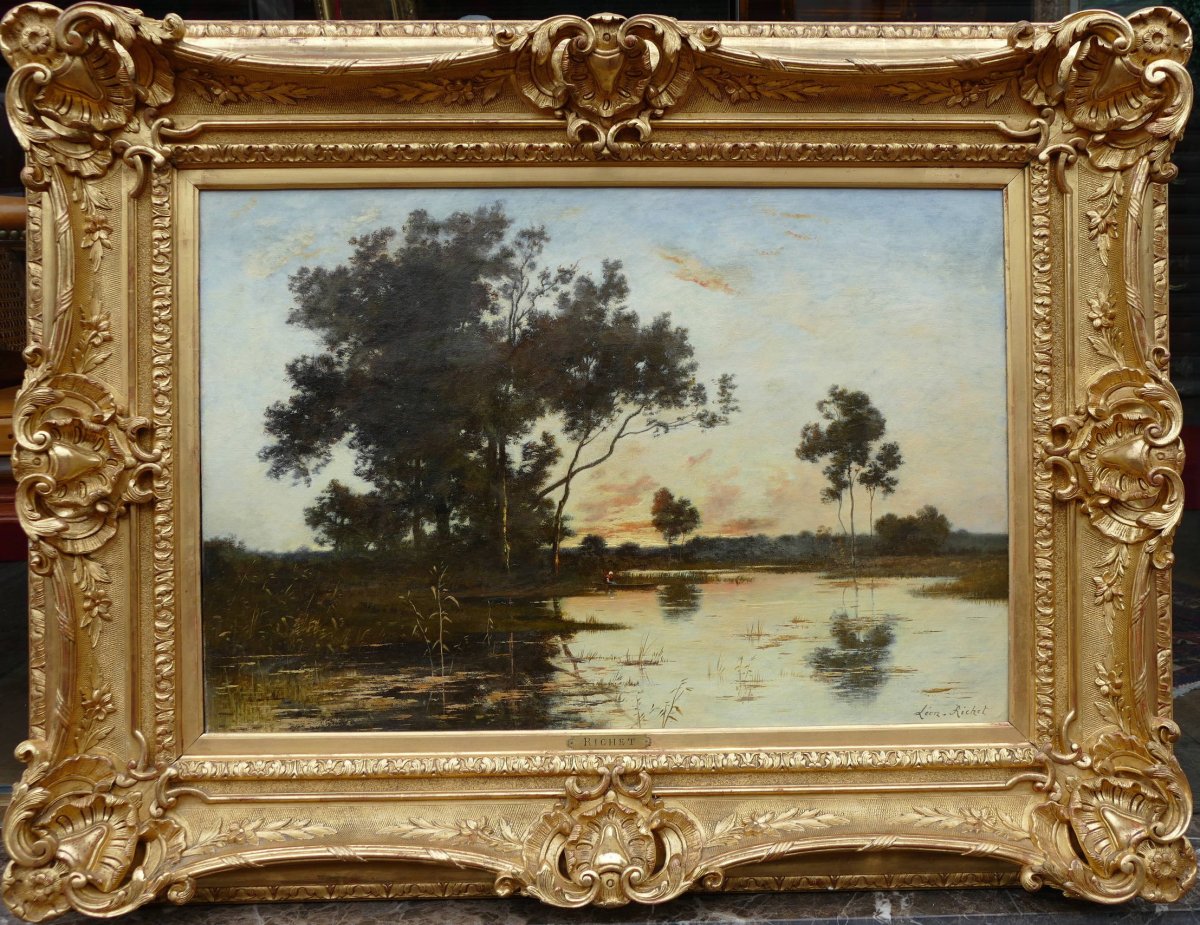 Richet Léon Tableau XIXè école Barbizon Peinture Paysage Française XIXè Huile Sur Toile Signée