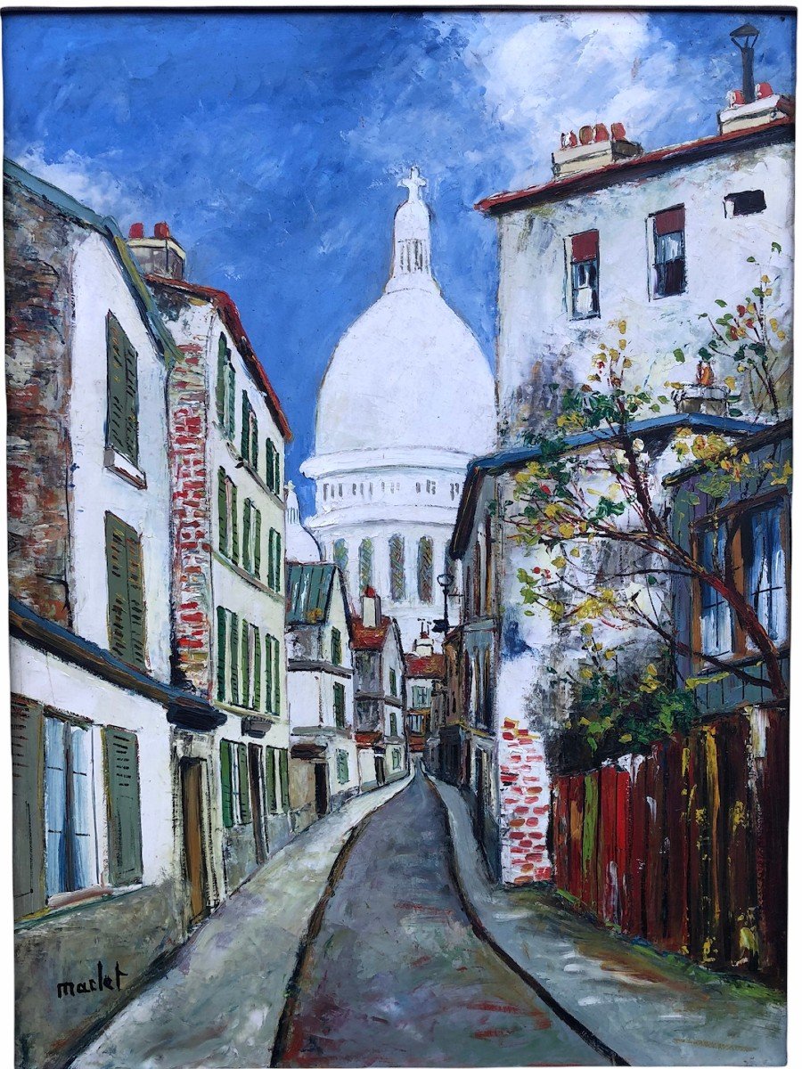 Maclet Elisée Painting 20th French School Paris View Of Montmartre The Sacré Coeur Oil Signed-photo-3