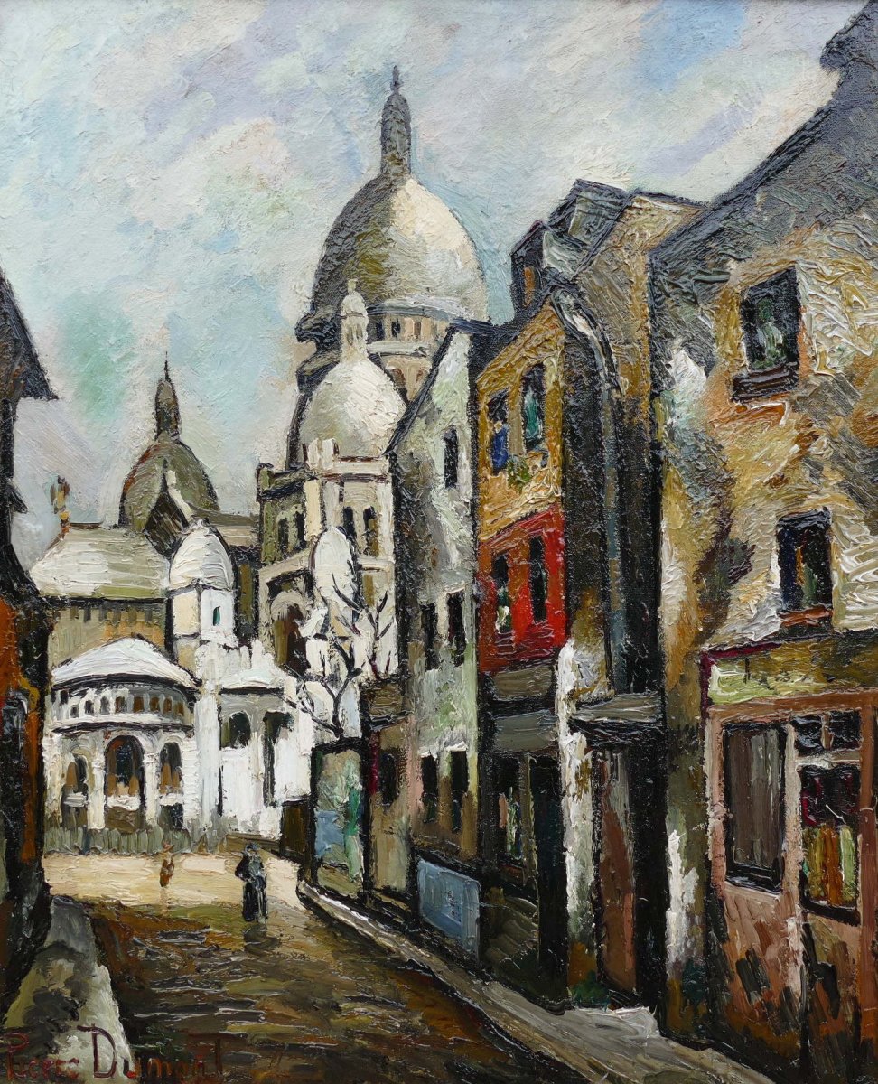 Dumont Pierre Painting 20th Paris Montmartre Sacre Coeur Chevalier Street Oil Signed-photo-2