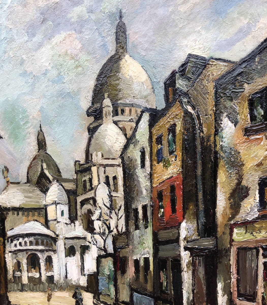 Dumont Pierre Painting 20th Paris Montmartre Sacre Coeur Chevalier Street Oil Signed-photo-3