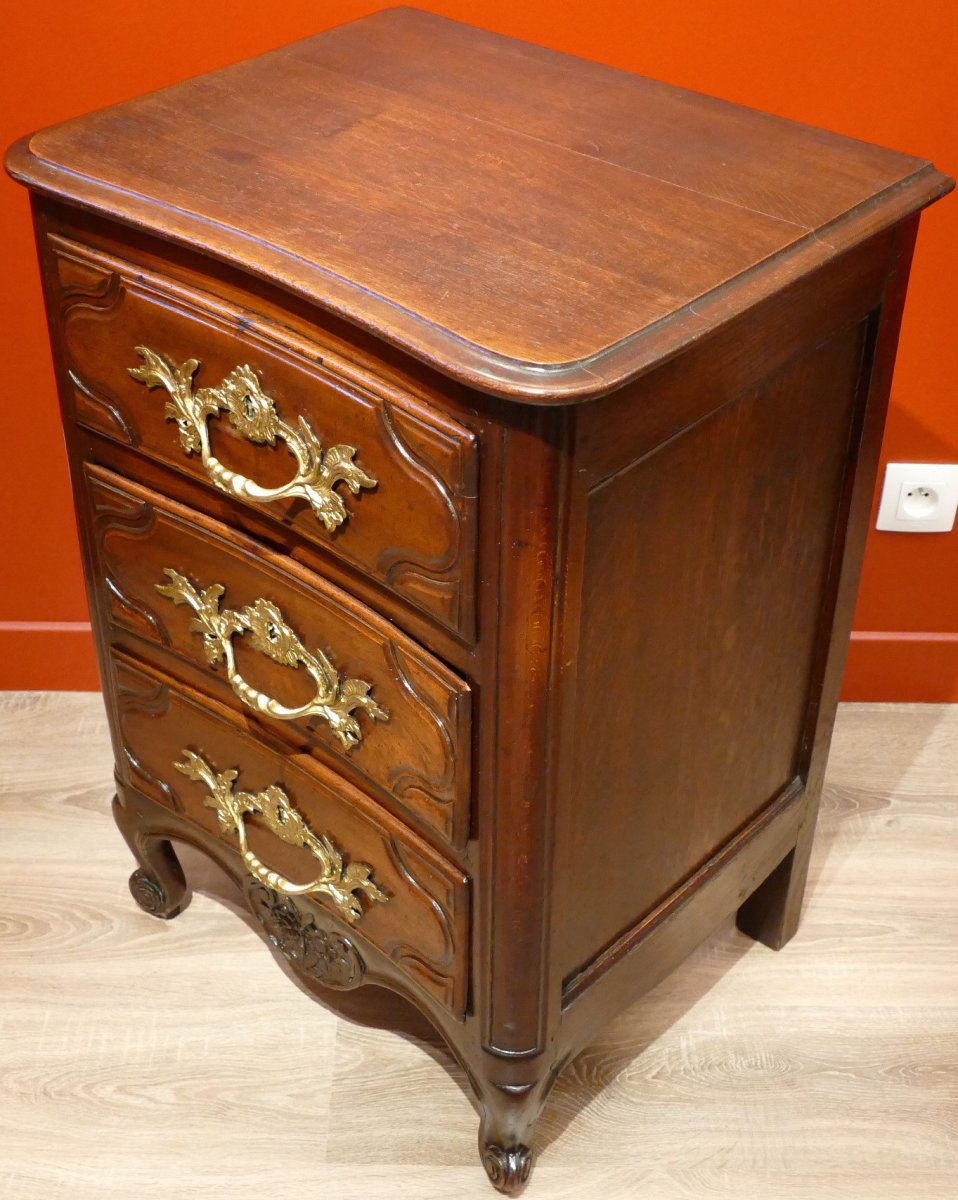 Petite Commode Trois Tiroirs En Noyer Et Chêne 18ème Siècle-photo-4