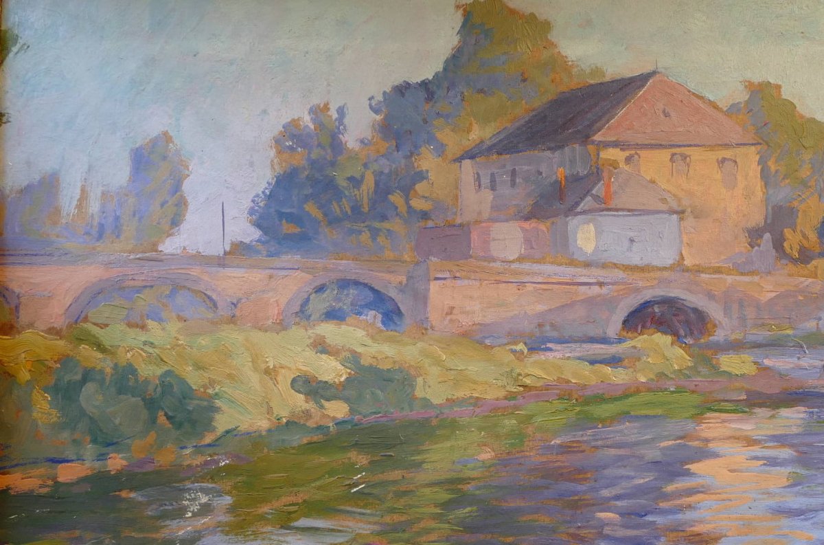 Madeline Paul French Painting Early 20th Century Crozant School Bridge On The Creuse Oil Signed-photo-2