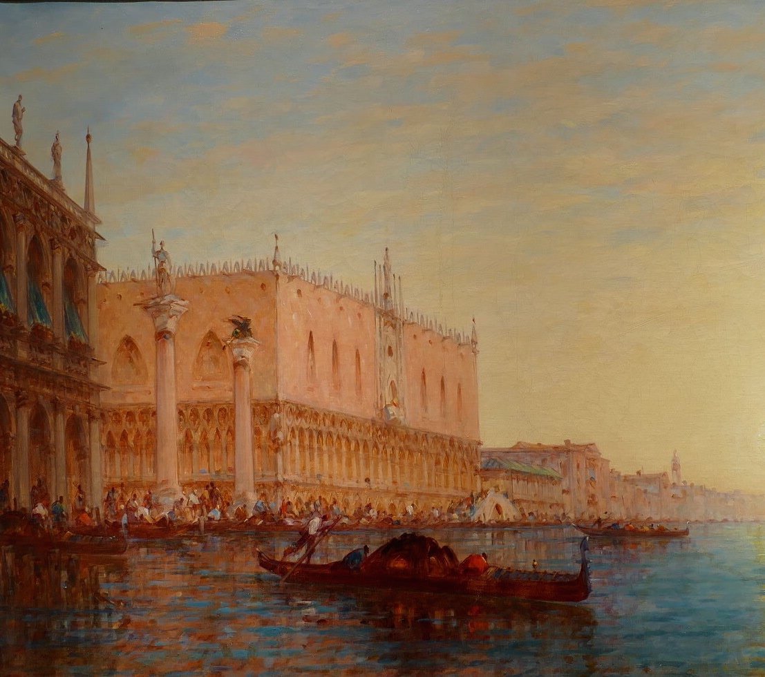 Calderon Charles Clément Painting Venice The Basin Of Saint Mark Sunny Oil Canvas Signed-photo-3