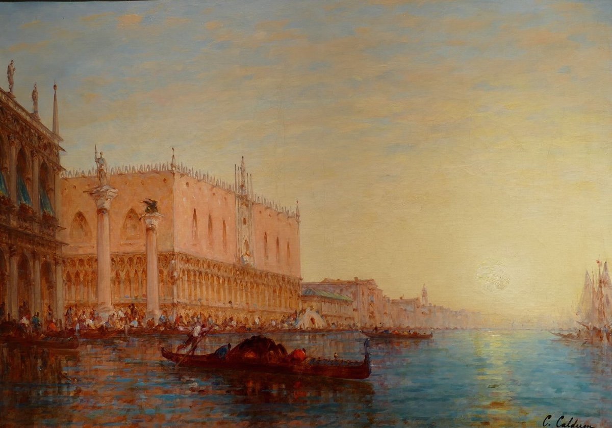 Calderon Charles Clément Painting Venice The Basin Of Saint Mark Sunny Oil Canvas Signed-photo-5