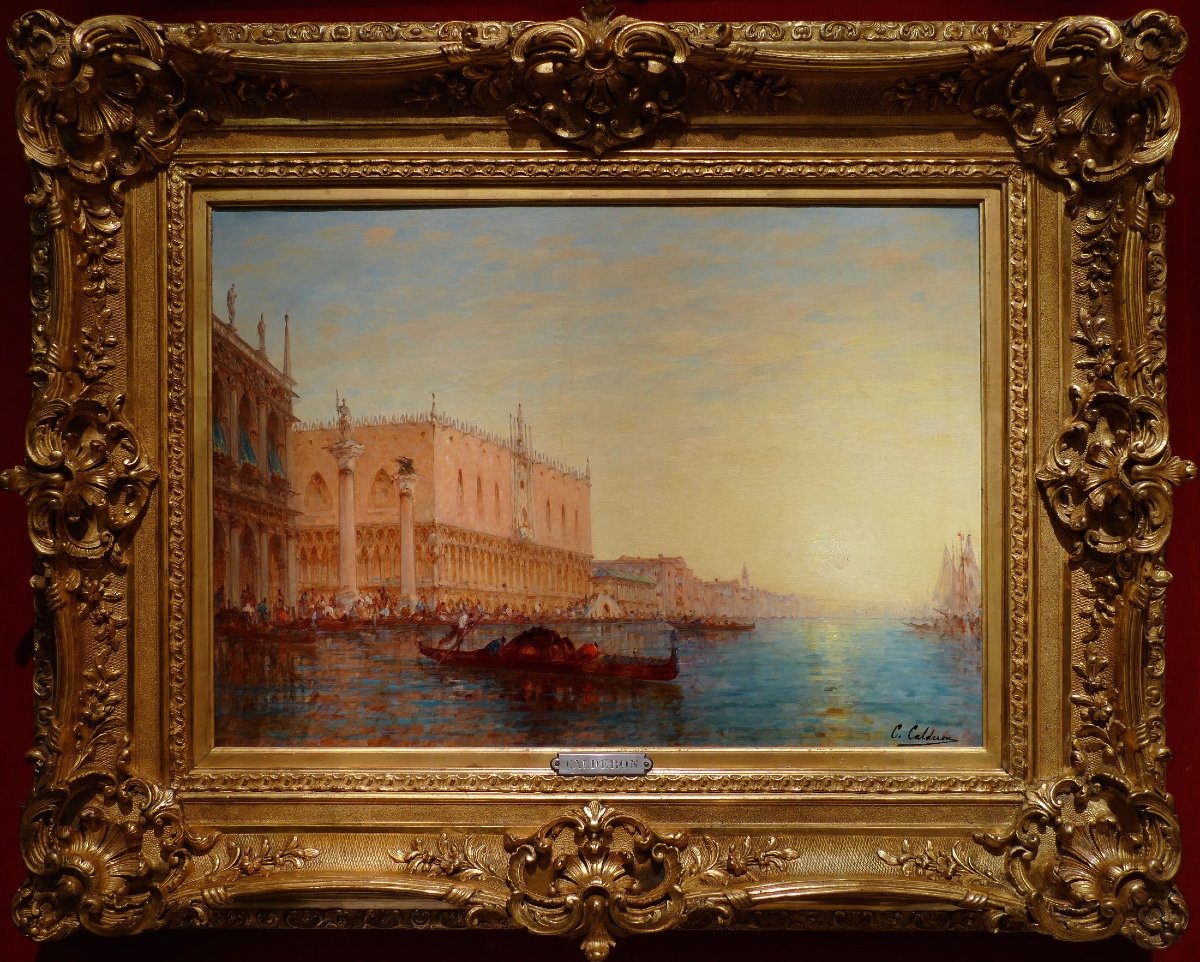 Calderon Charles Clément Painting Venice The Basin Of Saint Mark Sunny Oil Canvas Signed