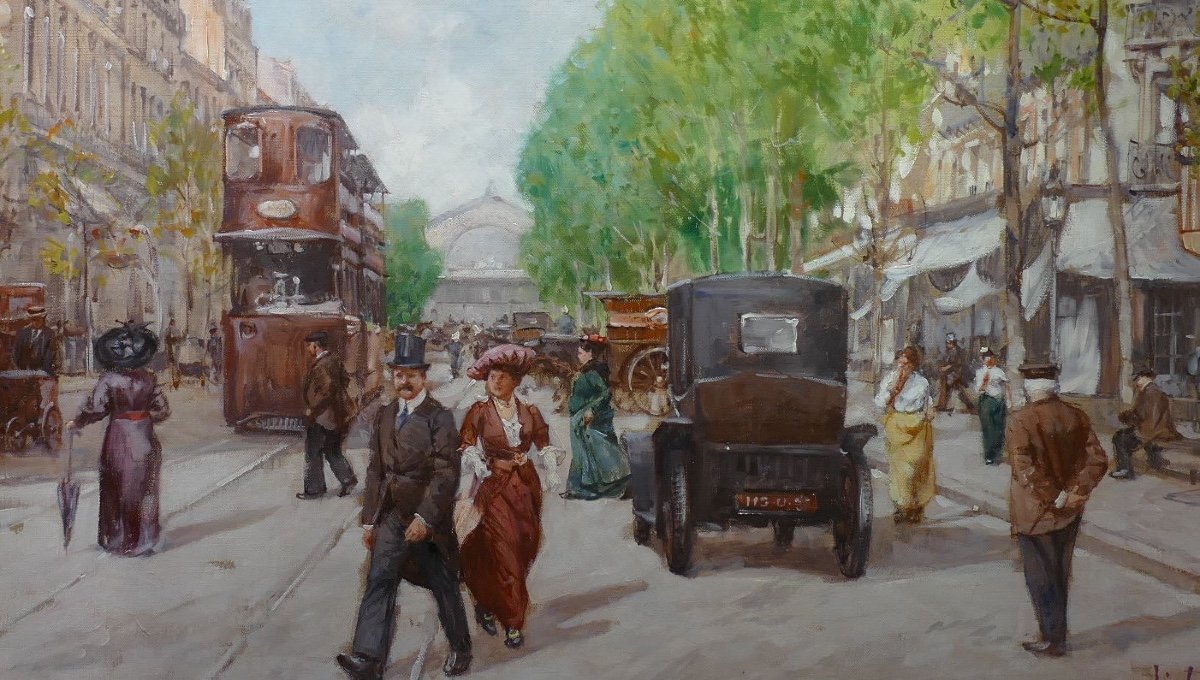 Leon Zeytline Russian School 20th Century Paris Tramway, Carriages And Automobiles Oil Signed-photo-6