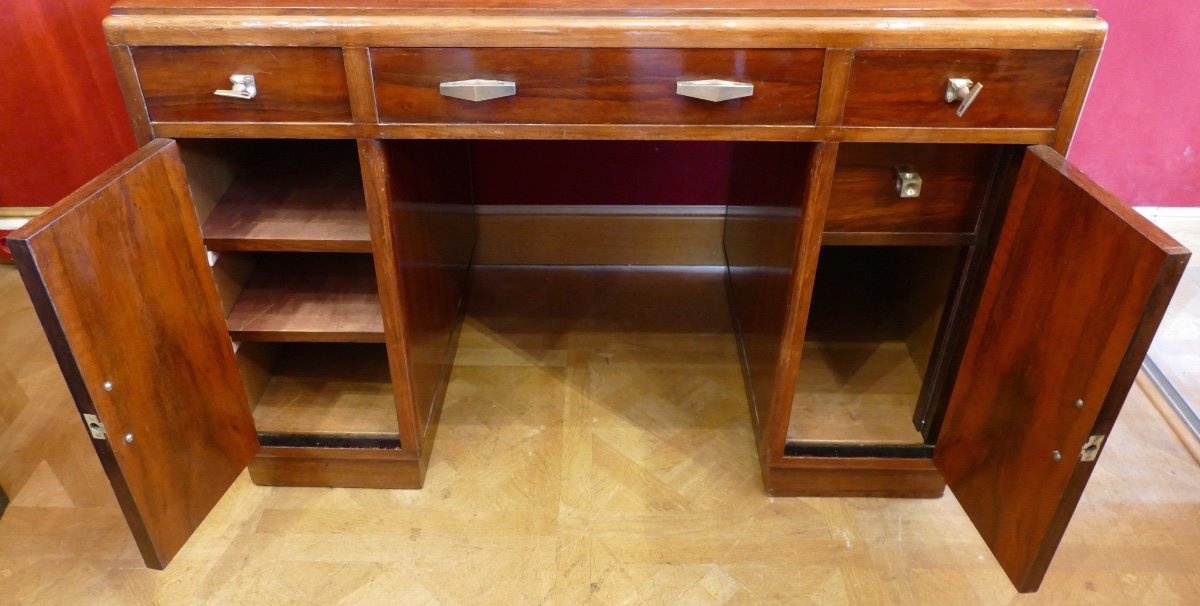 Art Deco Desk With Pedestals In Rosewood, Three Drawers In Front-photo-1