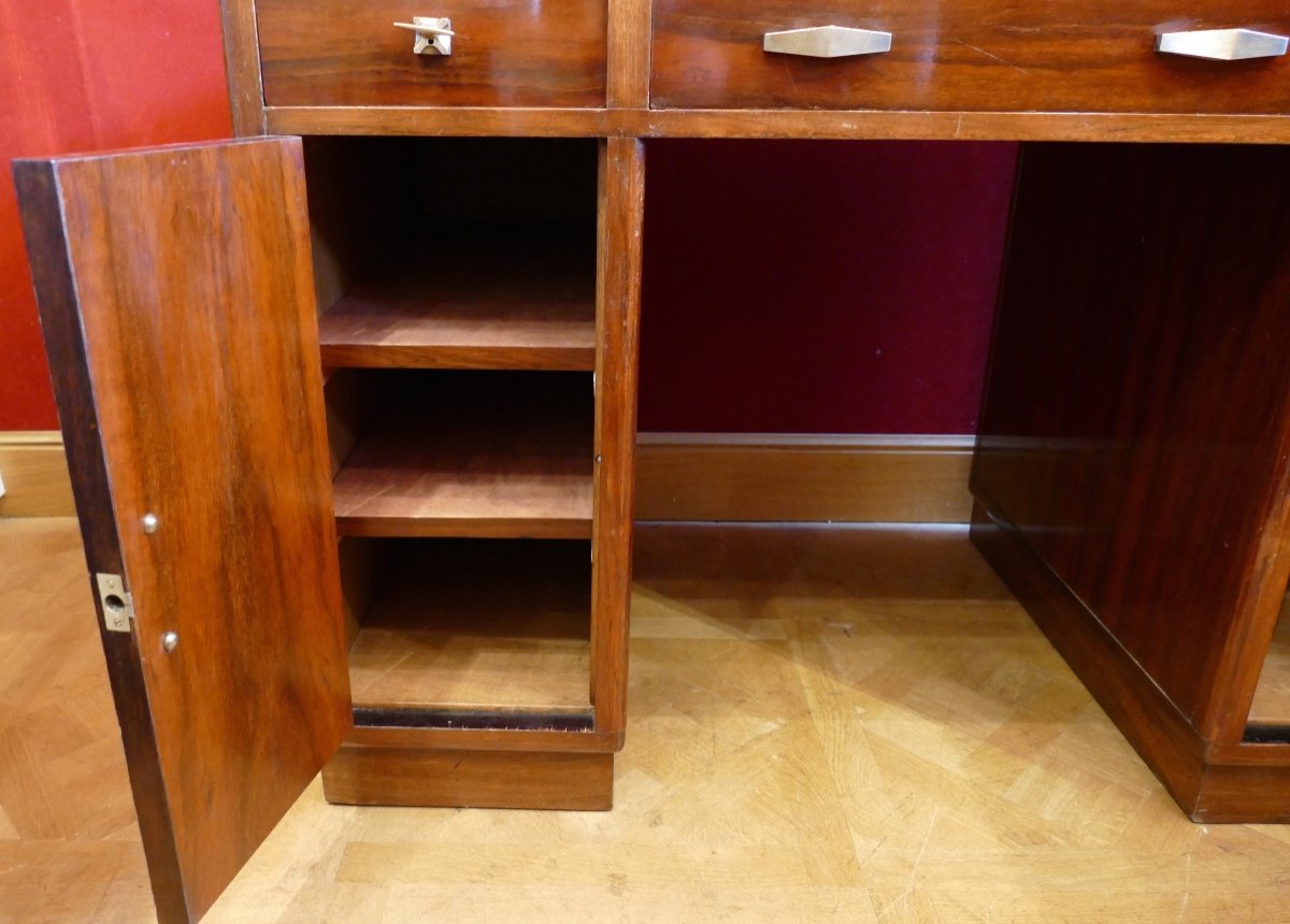 Art Deco Desk With Pedestals In Rosewood, Three Drawers In Front-photo-2