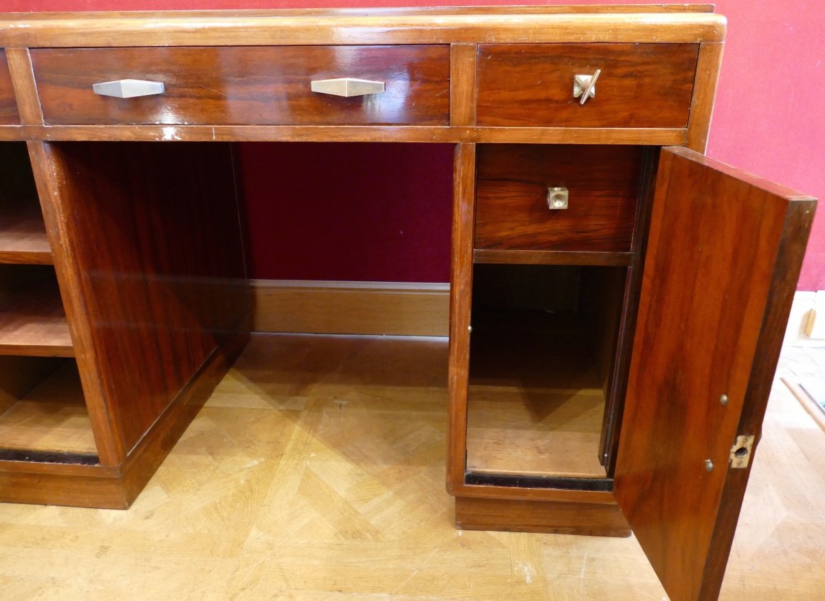 Art Deco Desk With Pedestals In Rosewood, Three Drawers In Front-photo-3