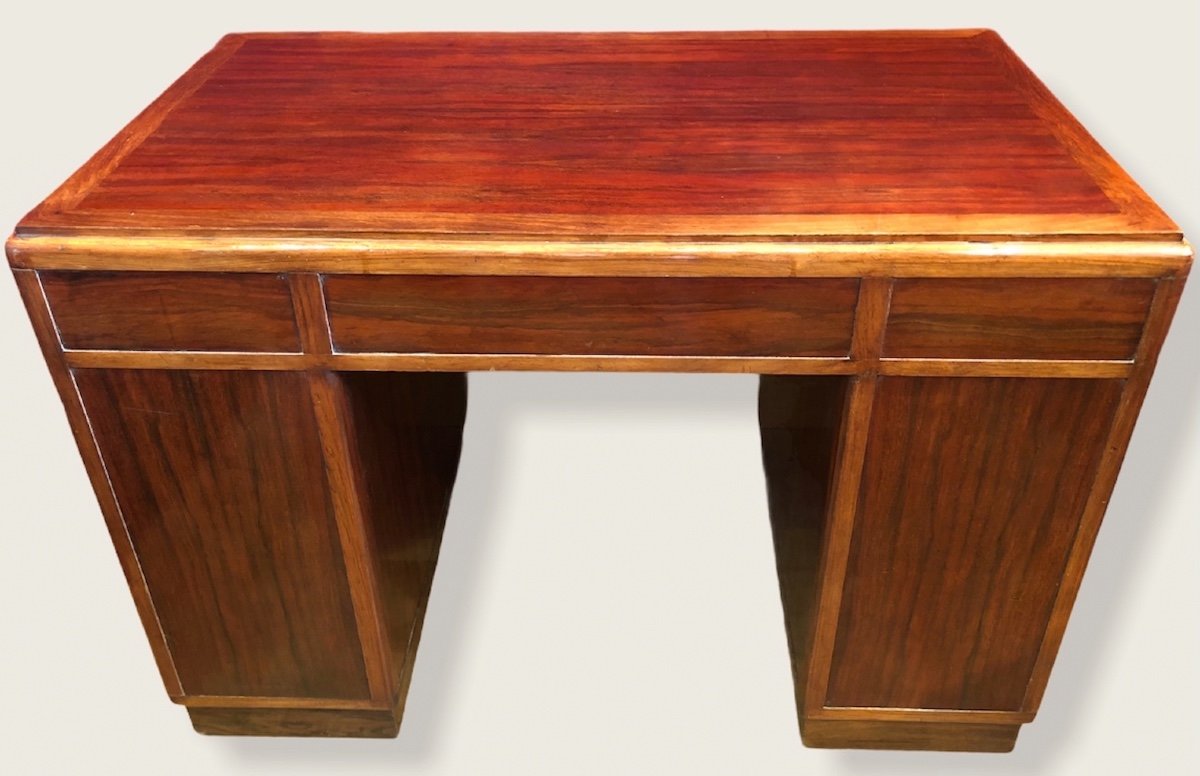 Art Deco Desk With Pedestals In Rosewood, Three Drawers In Front-photo-5