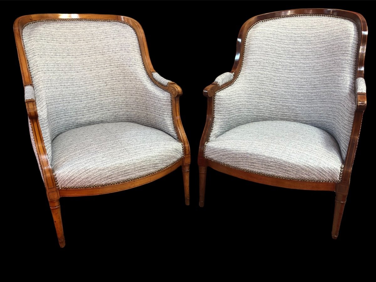 Pair Of Bergeres Style Louis XVI In Natural Wood-photo-2