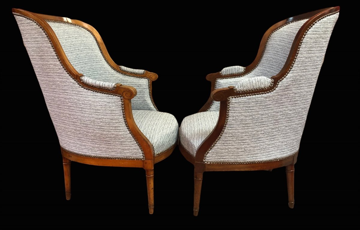 Pair Of Bergeres Style Louis XVI In Natural Wood-photo-1