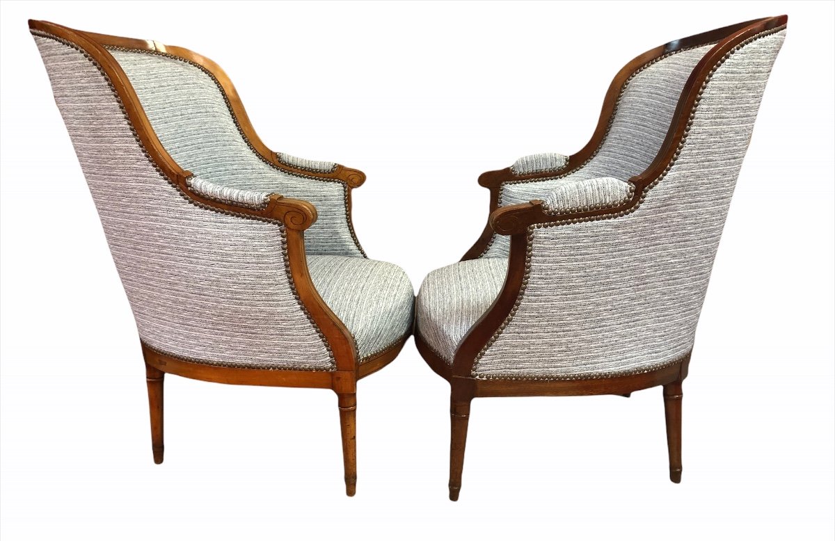 Pair Of Bergeres Style Louis XVI In Natural Wood-photo-2