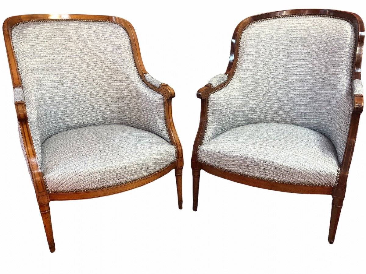 Pair Of Bergeres Style Louis XVI In Natural Wood