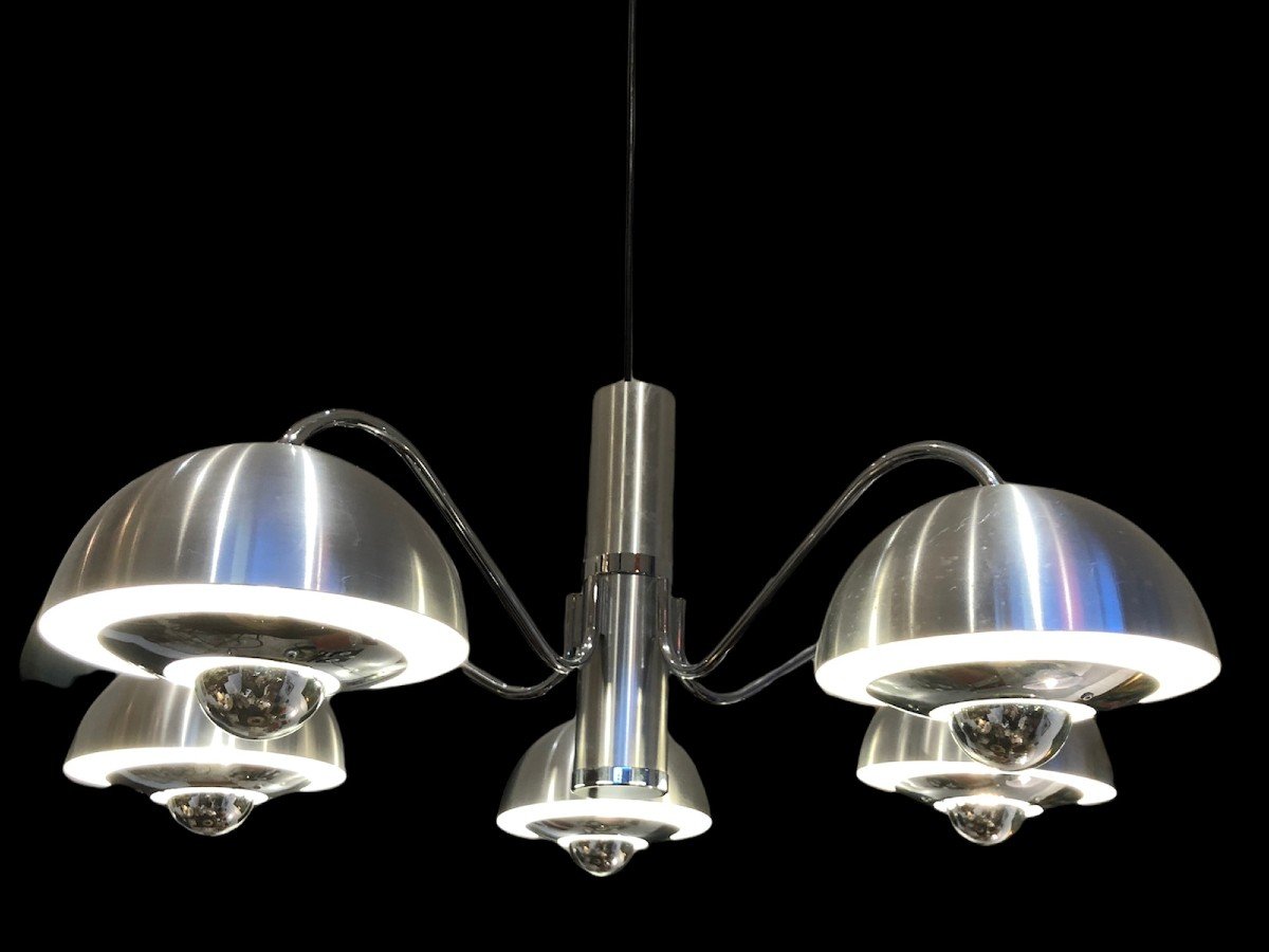 1970s Chandelier In Matte Chrome And Shiny 5 Lights-photo-3