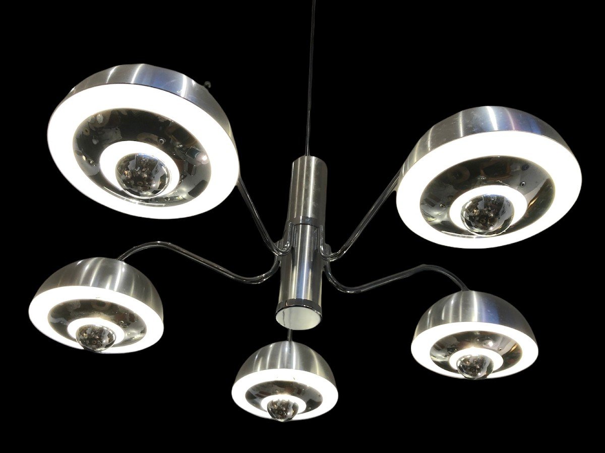 1970s Chandelier In Matte Chrome And Shiny 5 Lights-photo-4