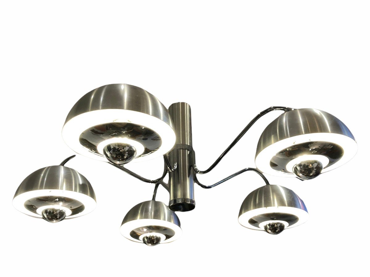 1970s Chandelier In Matte Chrome And Shiny 5 Lights-photo-2