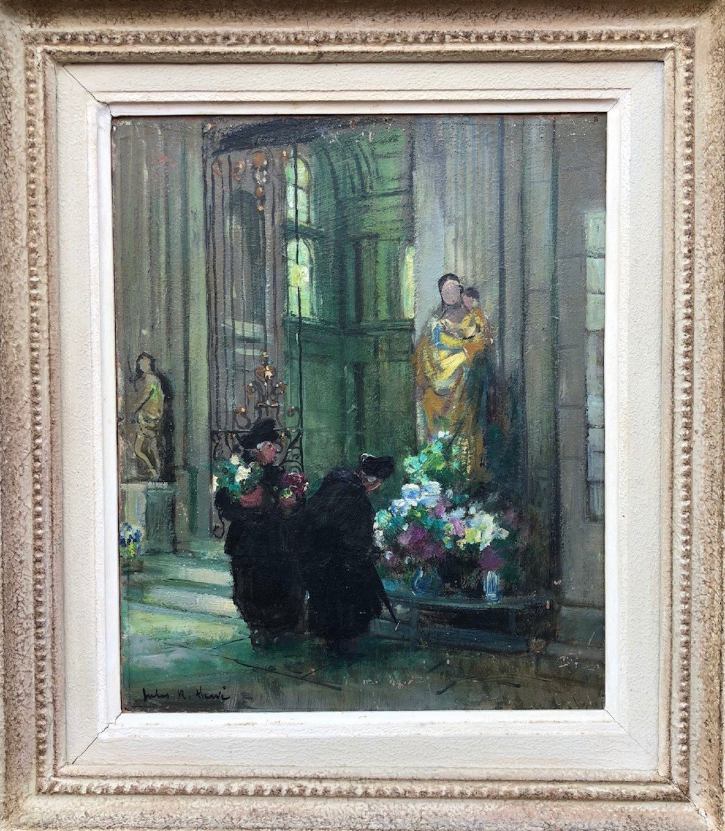 Herve Jules René Impressionist Painting XXth The Bigotes At The Church In Langres Oil On Panel-photo-2