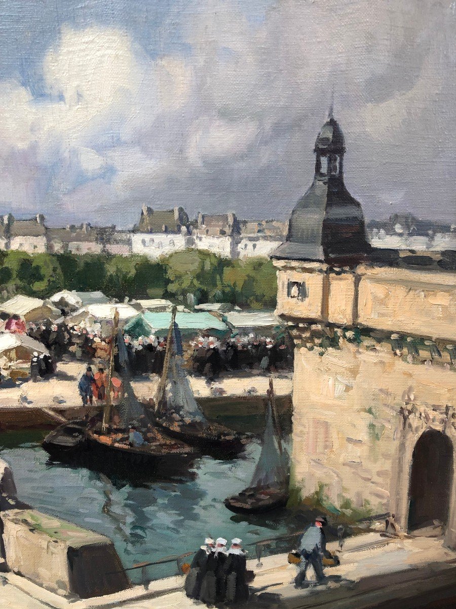 Barnoin Henri Painting 20th Century Concarneau (brittany) The Market Oil Painting Canvas Signed-photo-6