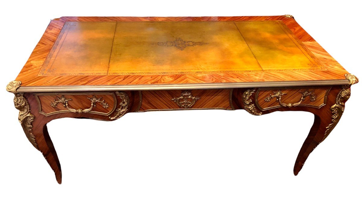  Flat Desk Style Louis XV In Rosewood Three Drawers-photo-2