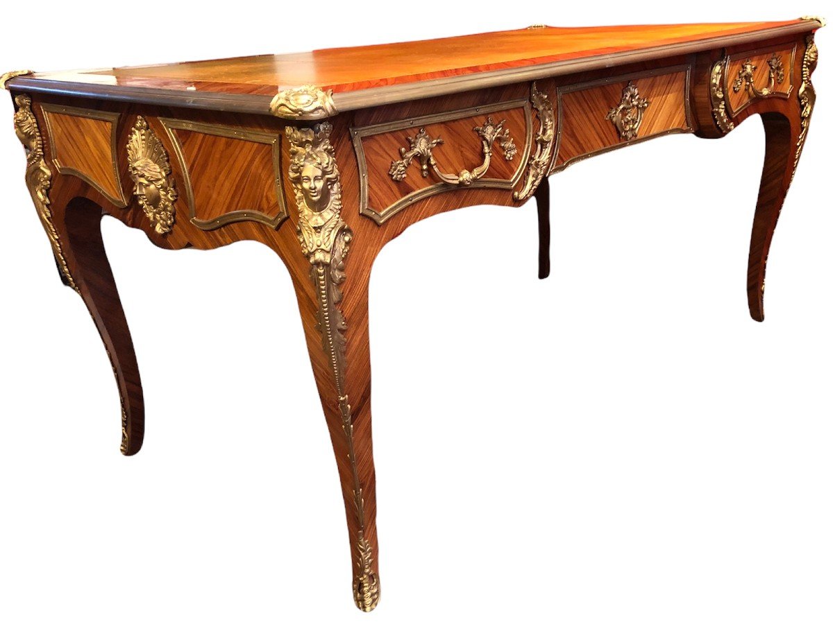  Flat Desk Style Louis XV In Rosewood Three Drawers-photo-3