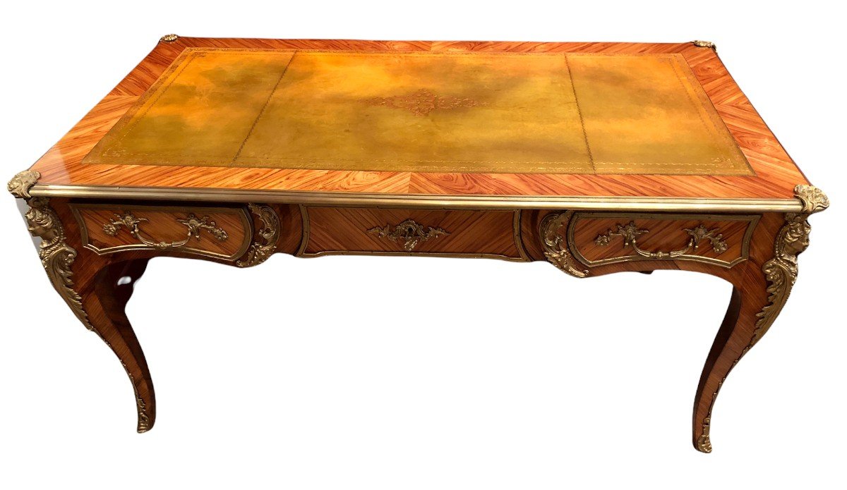  Flat Desk Style Louis XV In Rosewood Three Drawers-photo-1