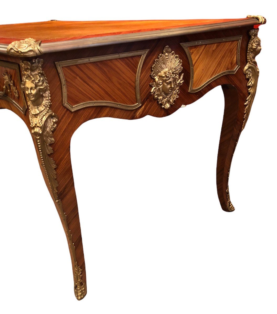  Flat Desk Style Louis XV In Rosewood Three Drawers-photo-3