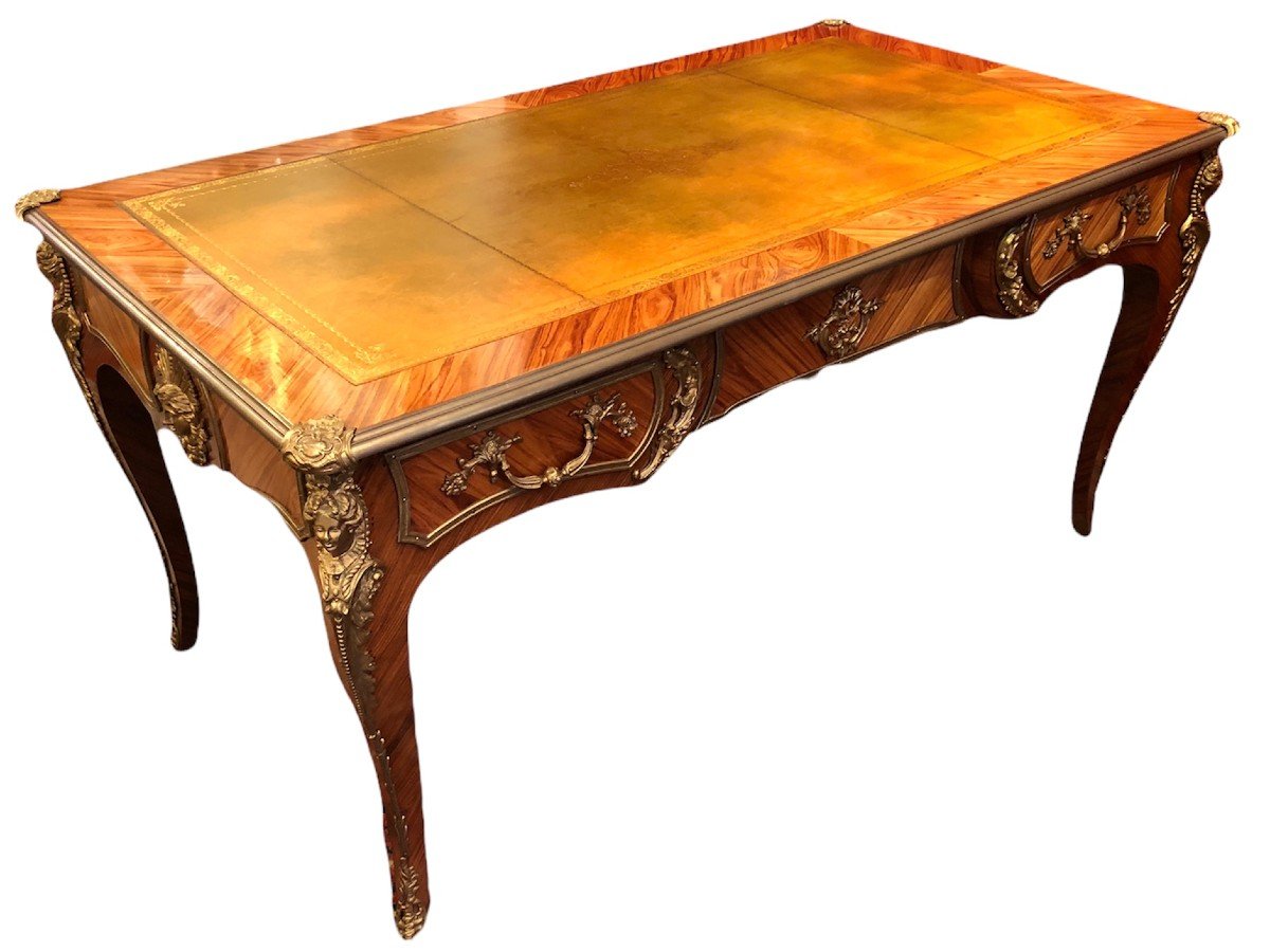  Flat Desk Style Louis XV In Rosewood Three Drawers