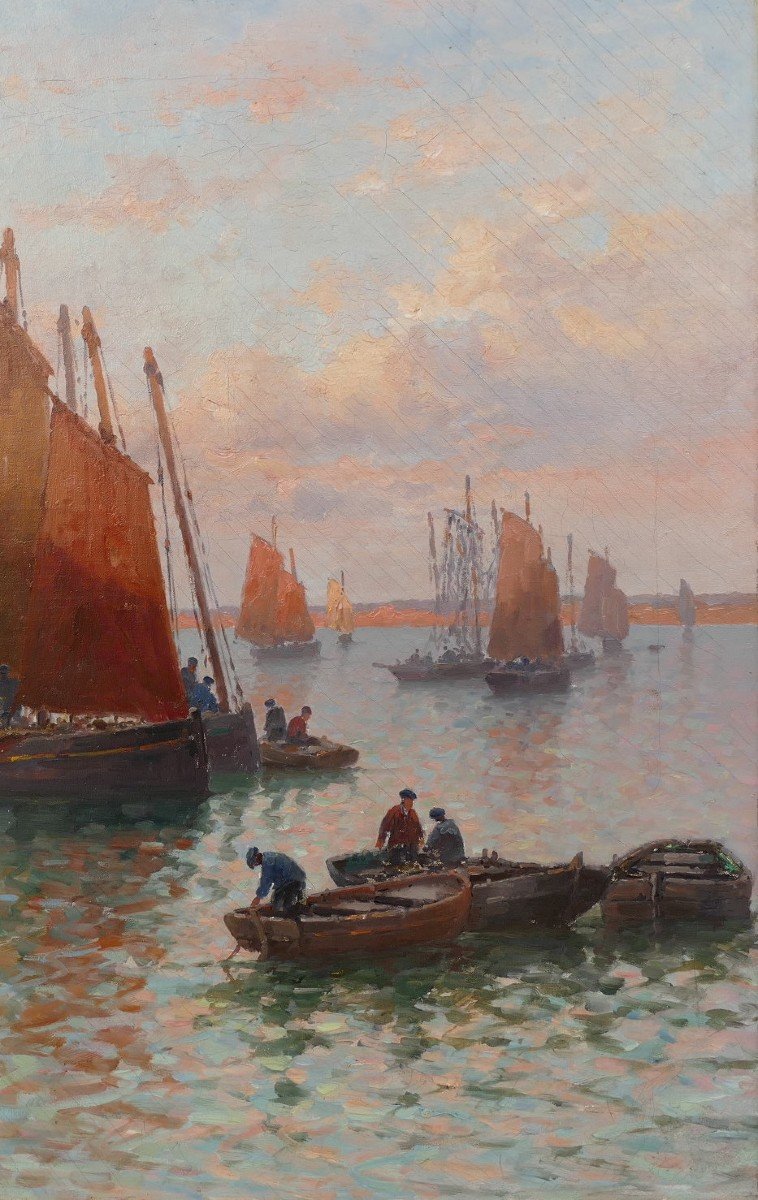 Timmermans Louis Ecole Française 19è Marine Barques Sardinières Huile Sur Toile Signée Datée-photo-4