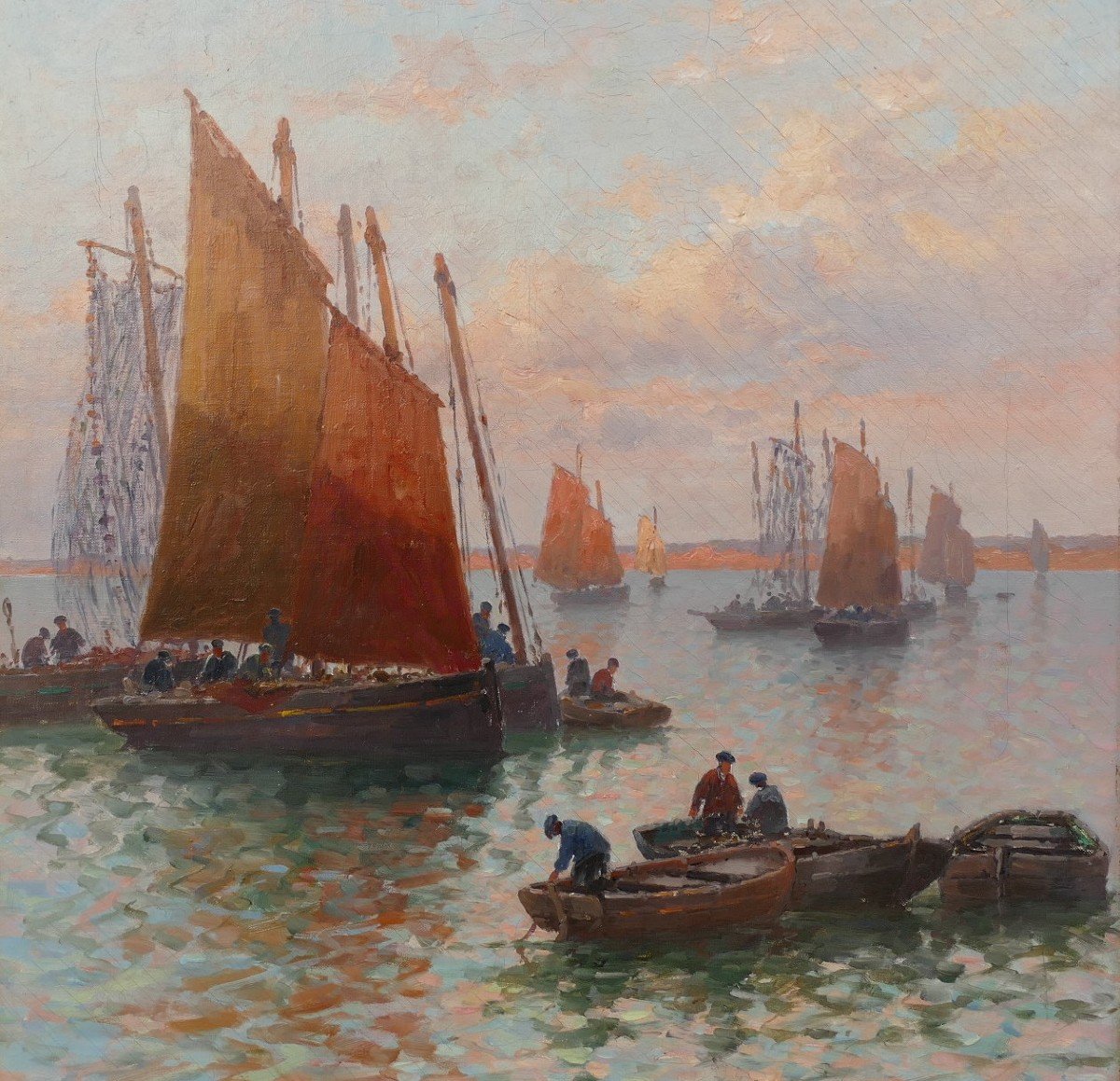 Timmermans Louis Ecole Française 19è Marine Barques Sardinières Huile Sur Toile Signée Datée-photo-2