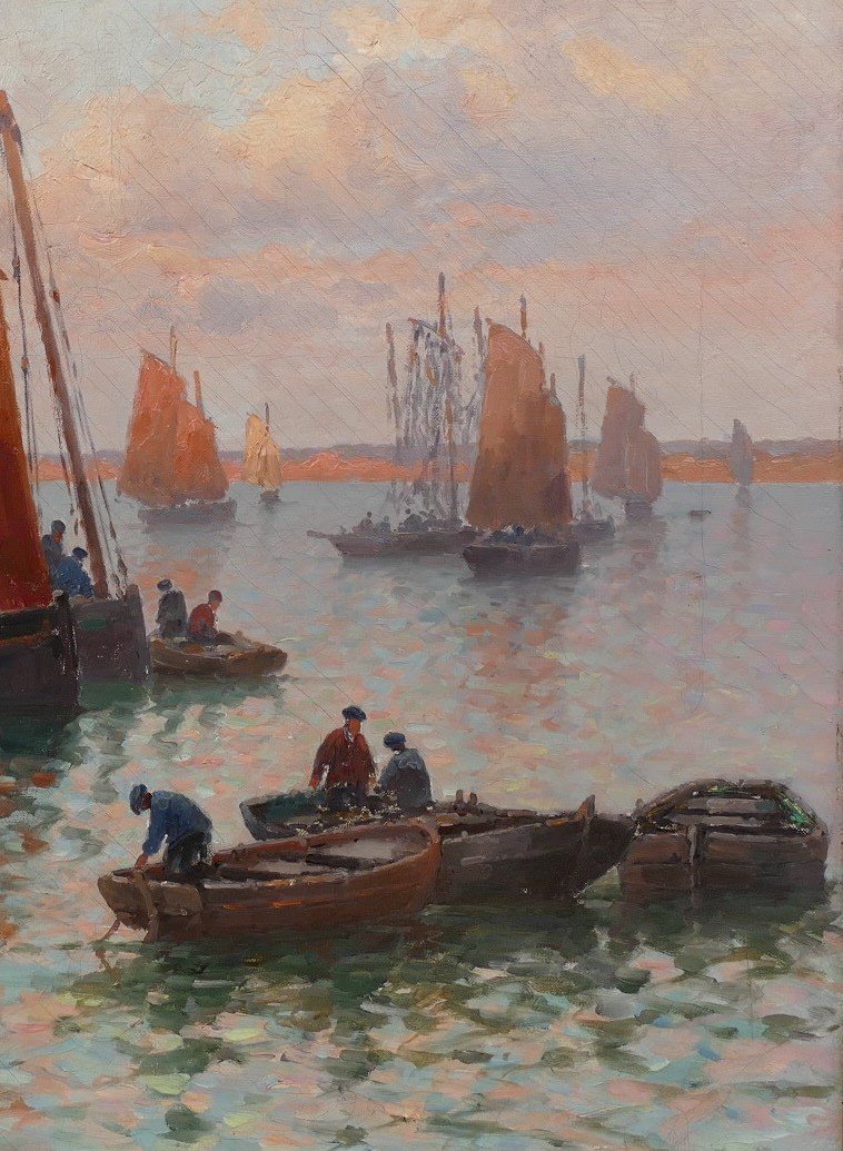 Timmermans Louis Ecole Française 19è Marine Barques Sardinières Huile Sur Toile Signée Datée-photo-4