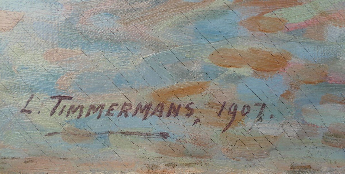 Timmermans Louis Ecole Française 19è Marine Barques Sardinières Huile Sur Toile Signée Datée-photo-6