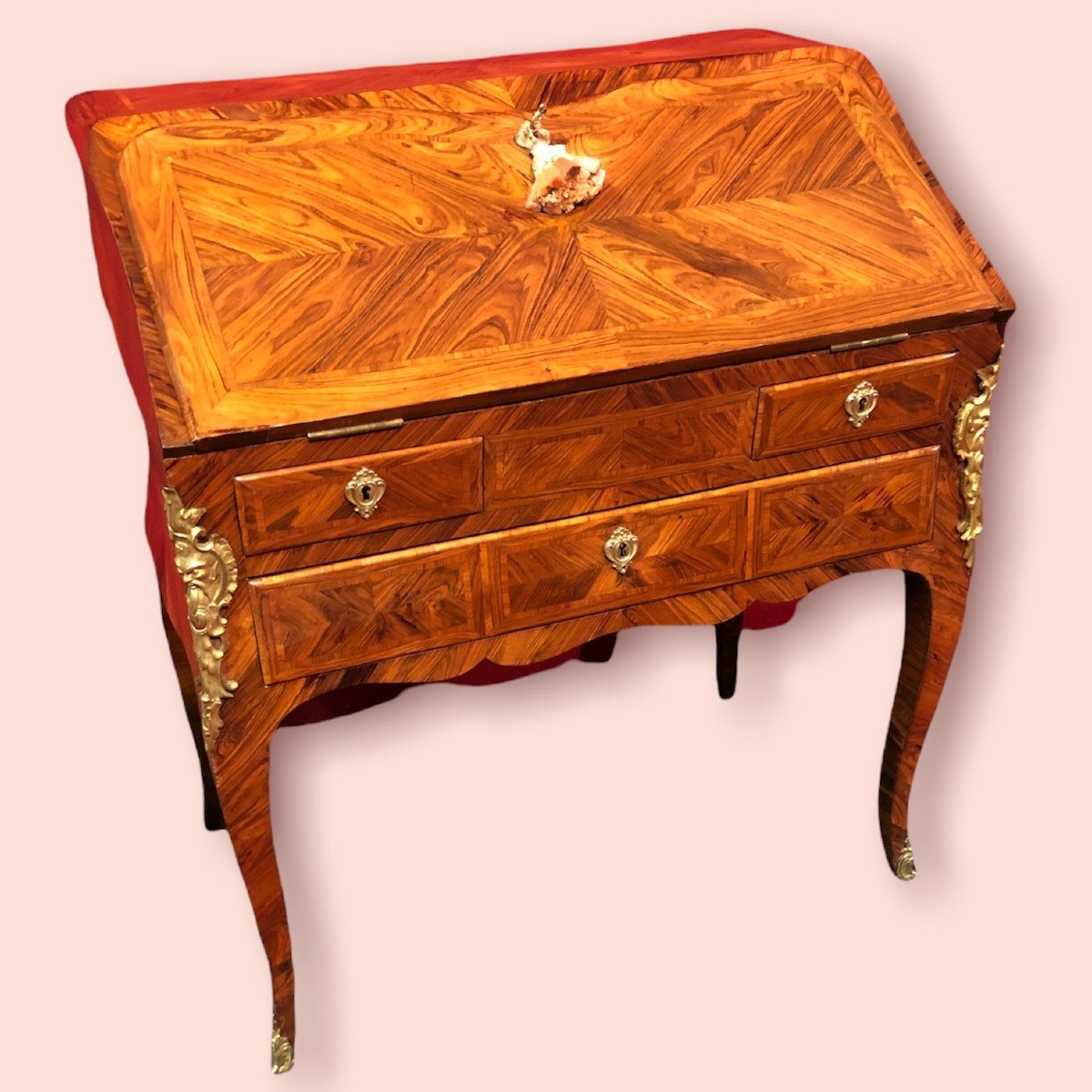 Bureau Louis XV Dit “dos d'âne” En Placage De Bois De Violette d'époque XVIIIè Siècle-photo-2