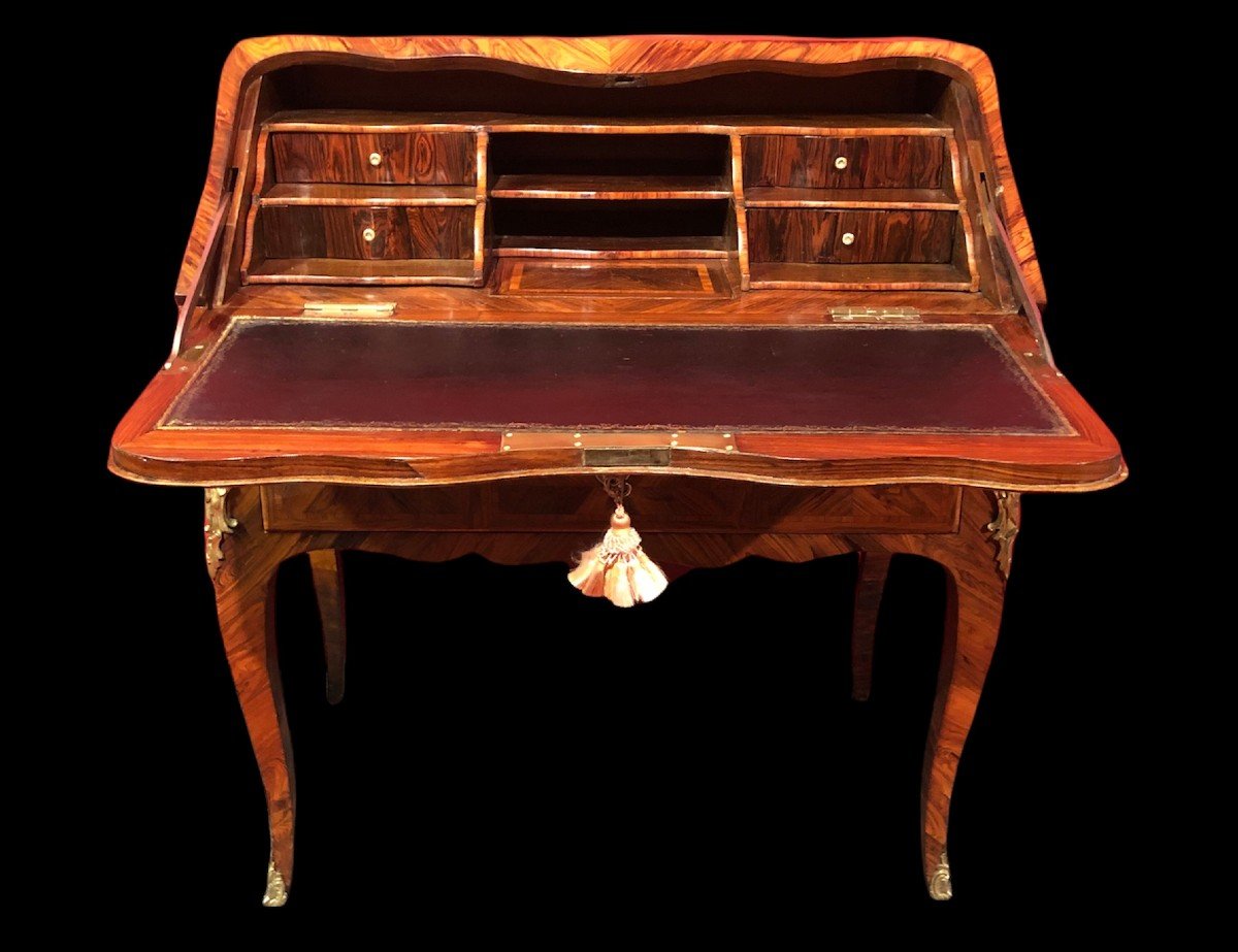 Bureau Louis XV Dit “dos d'âne” En Placage De Bois De Violette d'époque XVIIIè Siècle-photo-2