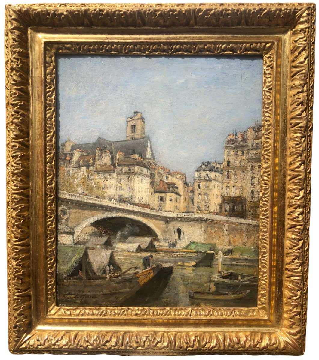 Lepine Stanislas Paris, Le Pont Louis Philippe 1878 Huile Sur Toile Signée Catalogue Raisonné-photo-2