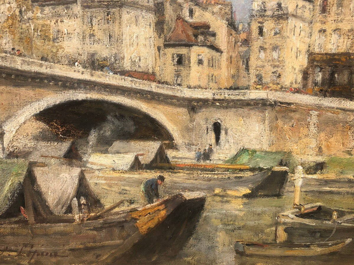 Lepine Stanislas Paris, Le Pont Louis Philippe 1878 Huile Sur Toile Signée Catalogue Raisonné-photo-5